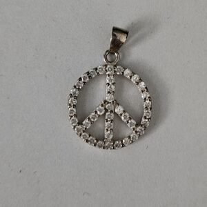 Rhinestone Peace Sign Charm Pendent